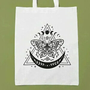 Boho butterfly  moon recycled canvas tote bag